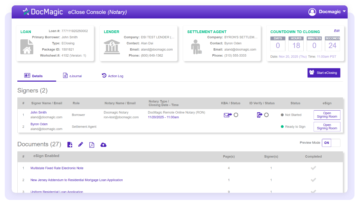 eClose Console Notary