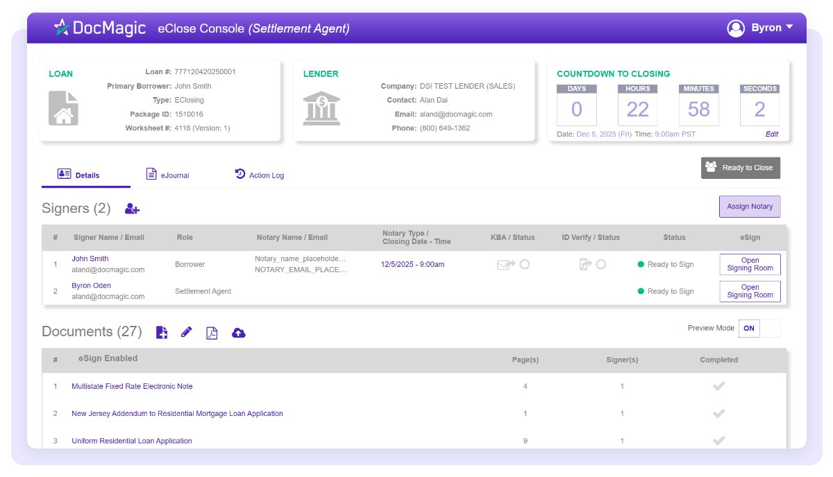 eClose Console Settlement Agent
